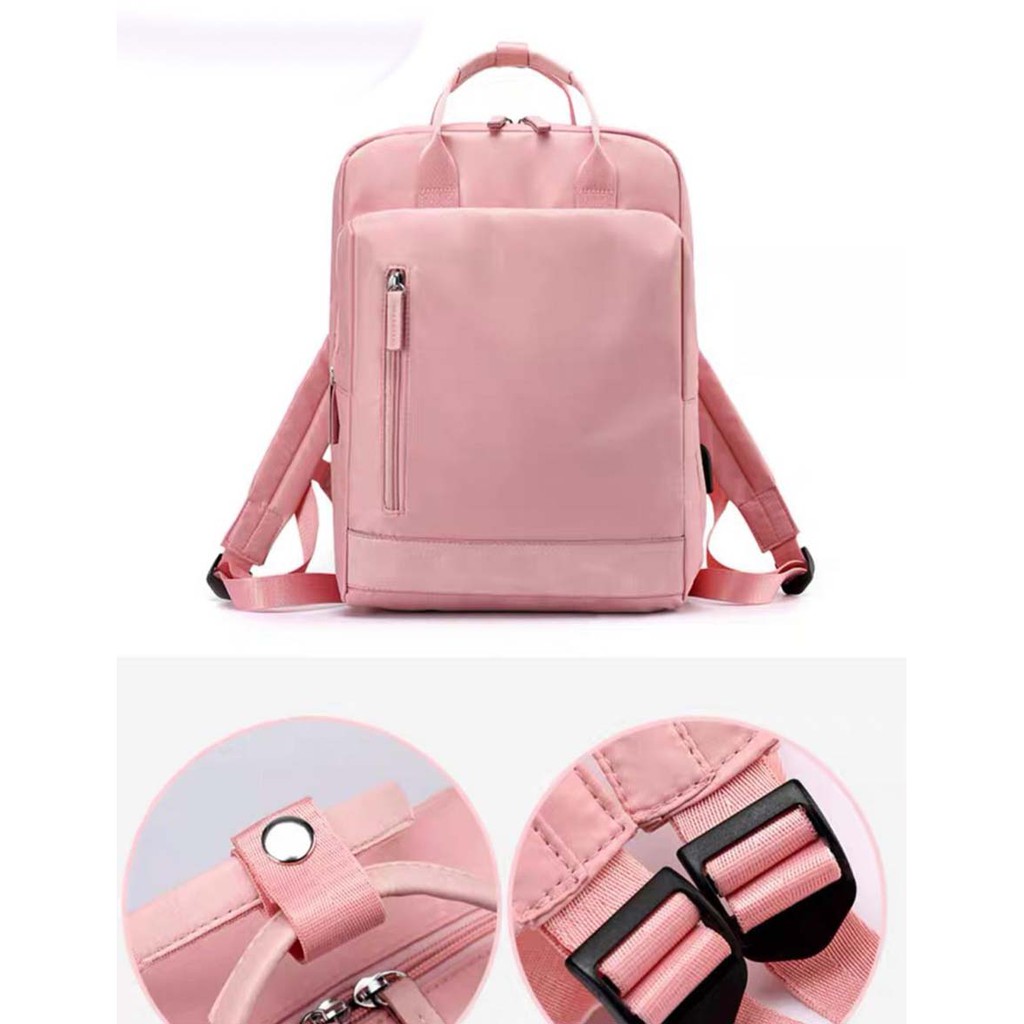 Tas Laptop Backpack Ransel Waterproof 14 15 inch with USB Port - pink