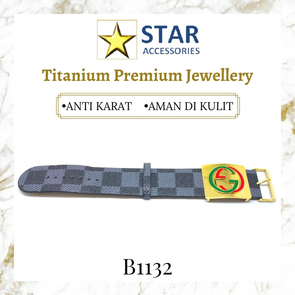 Gelang Sabuk/ Gelang Gesper/ Gelang Jam Kulit Premium Titanium Gucci
