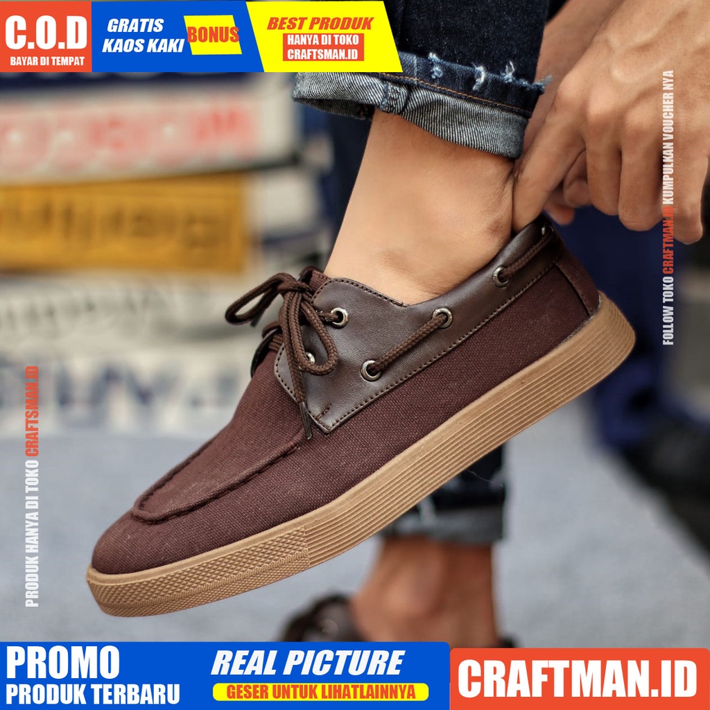 CRAFTS X ZAPATO Sepatu Kasual Pria Kantor Loafers Fashion Hitam Kanvas Sepatu Pria Casual Sepatu Kerja Kantor Semi Formal Kuliah Kondangan Gaya Santai Keren Kekinian Murah Terlaris