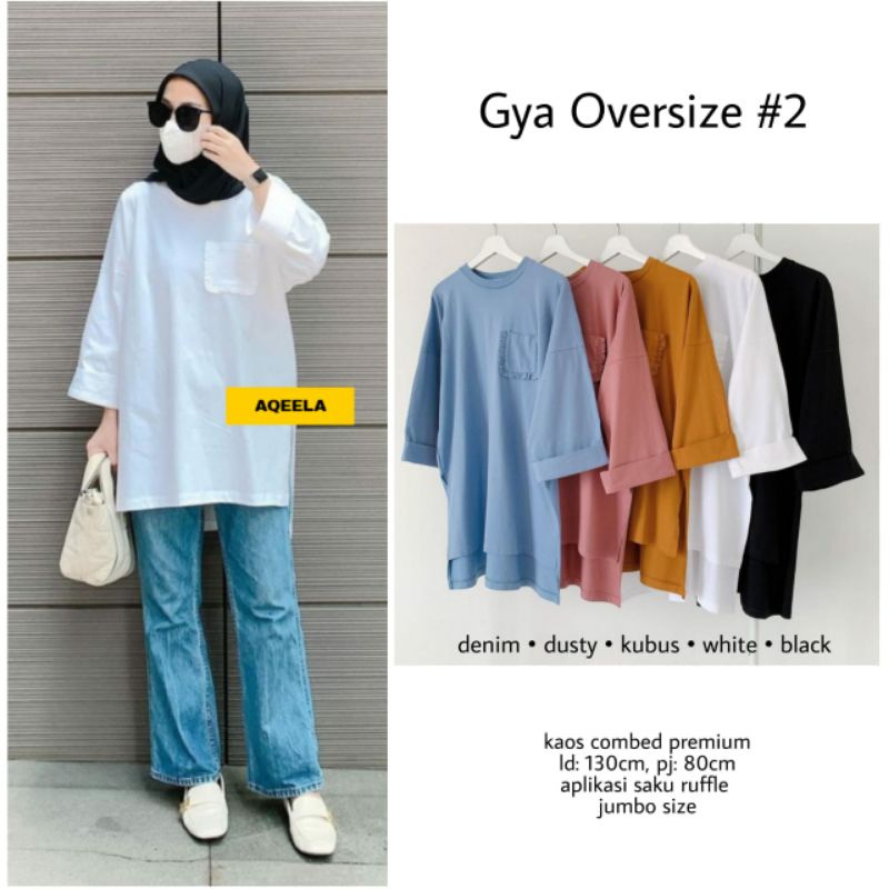 Putih Broken White Gya#2 Tunik / Kaos combed Oversize Jumbo Ld 130 M-XXXXL Long tunic Polos By Aqeel