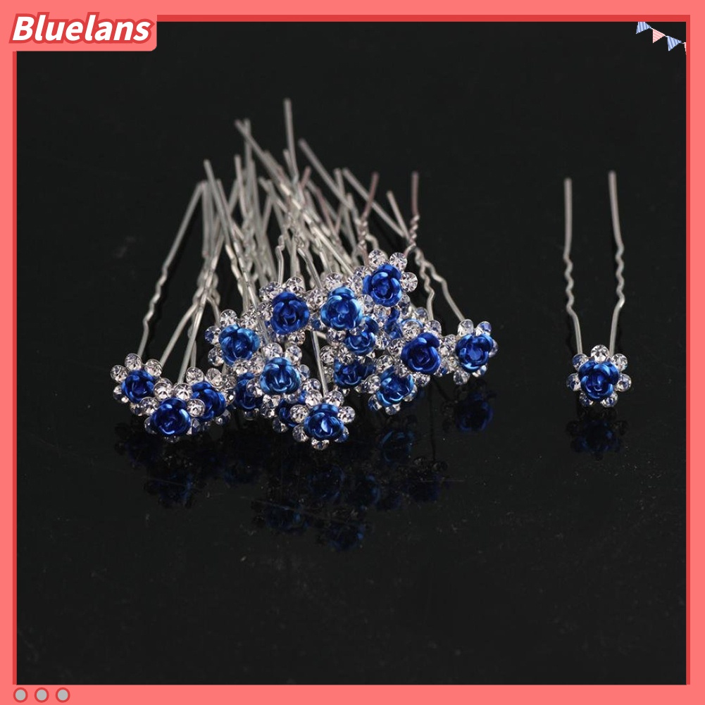 Bluelans 10pcs Jepit Rambut Bentuk Bunga Mawar Lapis Silver Aksen Berlian Imitasi Untuk Wanita