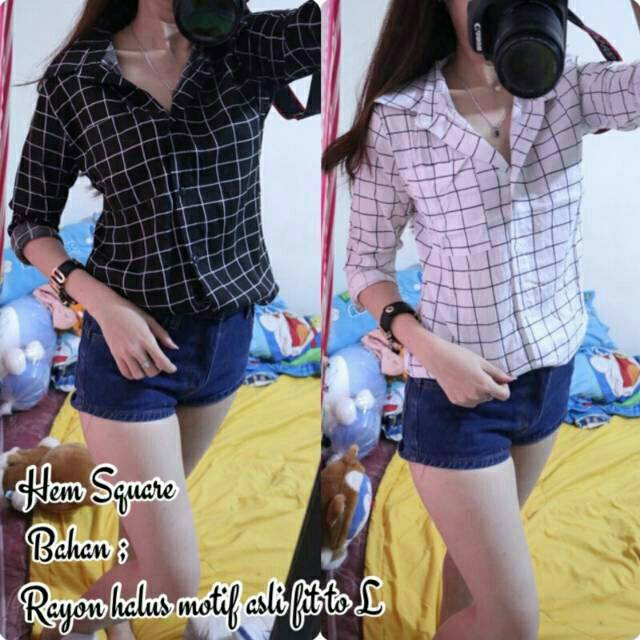 Baju Hem Kem Square  Kotak Cewek Wanita Murah Terbaru