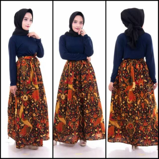 Rok Panjang Klok Merak Cendrawasih Batik Sogan Jarik Santosa Bawahan Kebaya Flare Skirt