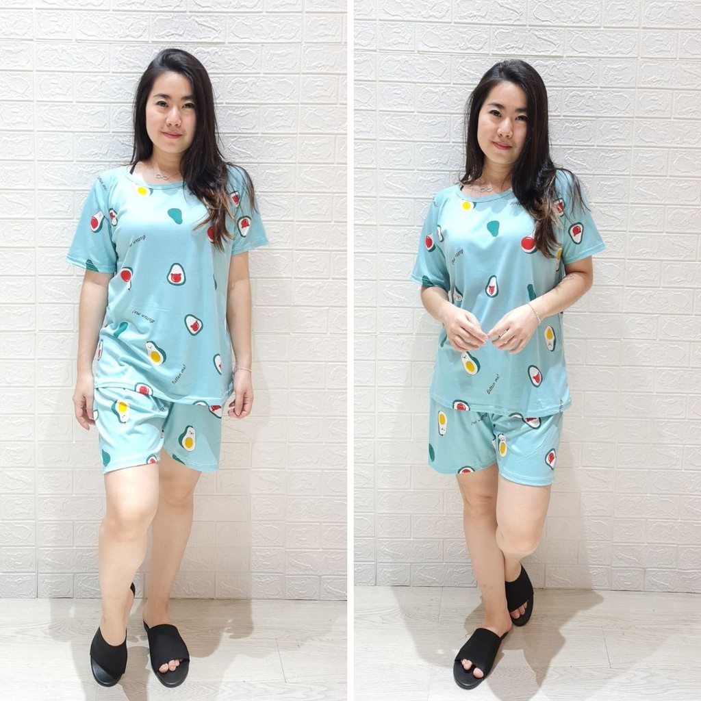 3982 kaos pajamas avocado short one set import big baju tidur