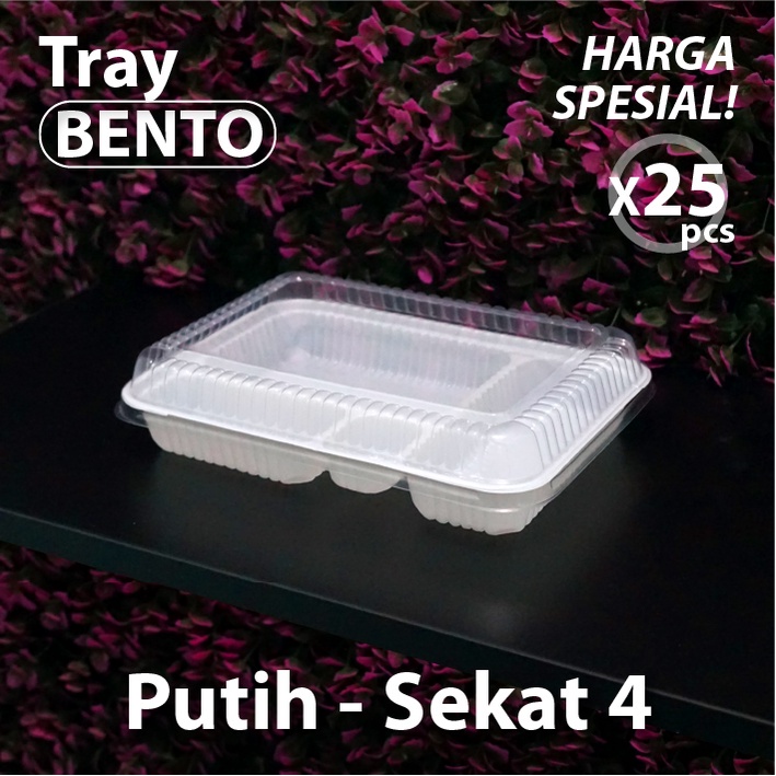 Paket isi 25 pcs Tray Bento Sekat 4 Putih