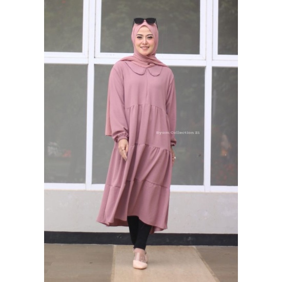 Midi Dress Ruffle bahan Crinkle | Daisy Midi | Dress Kekinian | Longdress