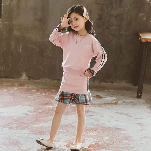 Setelan Rok Anak Perempuan Happy GREEN/PINK