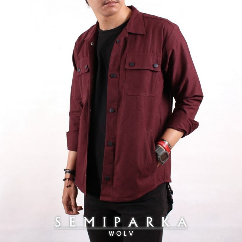 WOLV ORIGINAL JAKET SEMI PARKA KEREN Jaket pria warna maroon side pocket seri WSP304