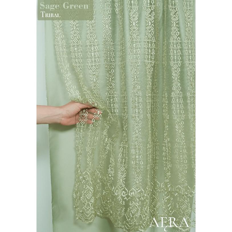 1/2 Meter Kain Brokat Tile Prancis Sage Green Bahan Kebaya Motif Akar Bunga Floral / Motif Sapto