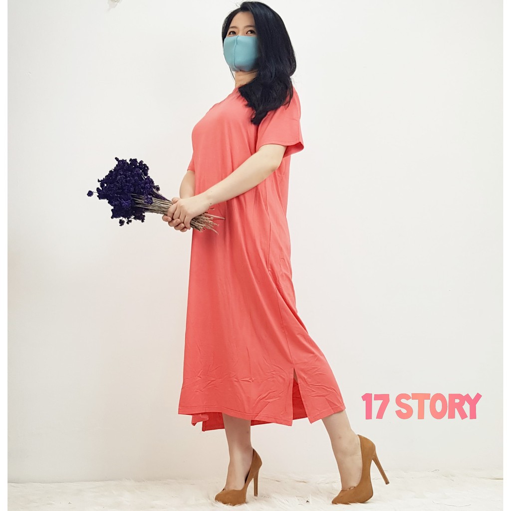 DRESS MIDI PANJANG WANITA POLOS BELAH SAMPING FIT JUMBO BAHAN KAOS PREMIUM MURAH KEKINIAN