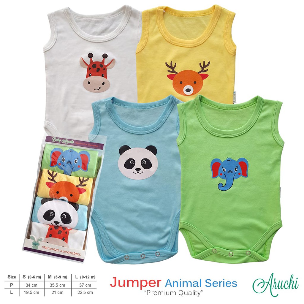 Singlet Jumper Pendek Aruchi Animal Series / Jumper Bayi / Jumper baby / Piyama Bayi (4 pcs)