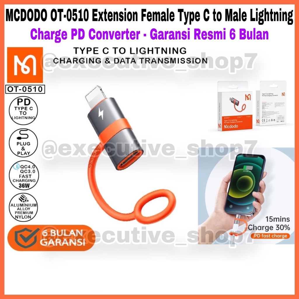 MCDODO OT-0510 Extension Fenale Type C to Male Lightning - Charge PD Converter Garansi Resmi 6 Bulan