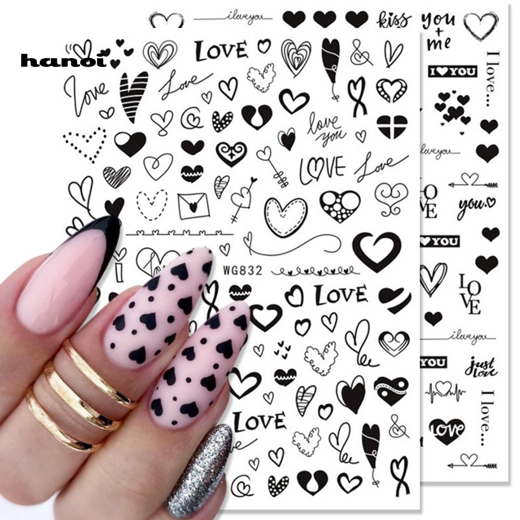 Han Stiker Kuku Foil Motif Hati / Valentine Untuk Nail Art