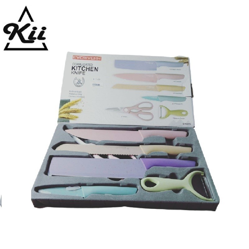 EVCRIVERH Knife Set 6in1 - Pisau Set Warna - Pisau dan Gunting Dapur