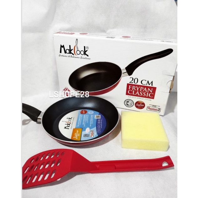 panci teflon set spatula 20cm makcook.Panci set spatula sponge. Makcook set frypan 20cm.