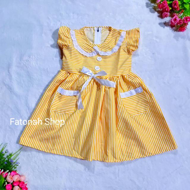 Dress anak cewek 1 2 tahun sailor japan baju anak renda strip salur saku bawah kanan kiri sailormoon