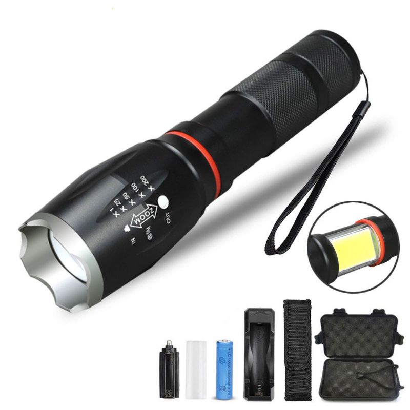 Paket Komplit Senter TaffLED Torch Cree XM-L T6 8000 Lumens - E17 COB - Hitam