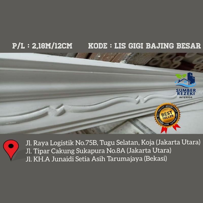 Lis/List Profil Gypsum Plafon, Motif Gigi Bajing Besar 12cm