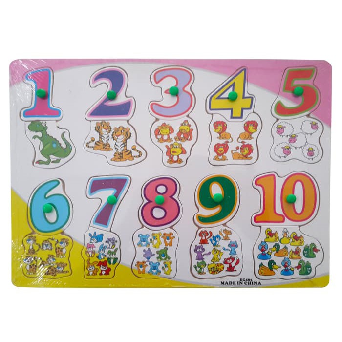 Puzzle Kayu Angka 1-10 Gambar Berhitung Wood Knop. Mainan Edukasi Anak