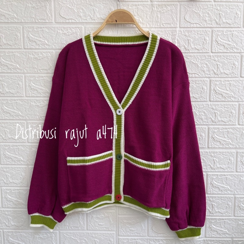 Cardigan Rajut Rhein Clarisa Combo Oversize Soft Knit Import Tebal