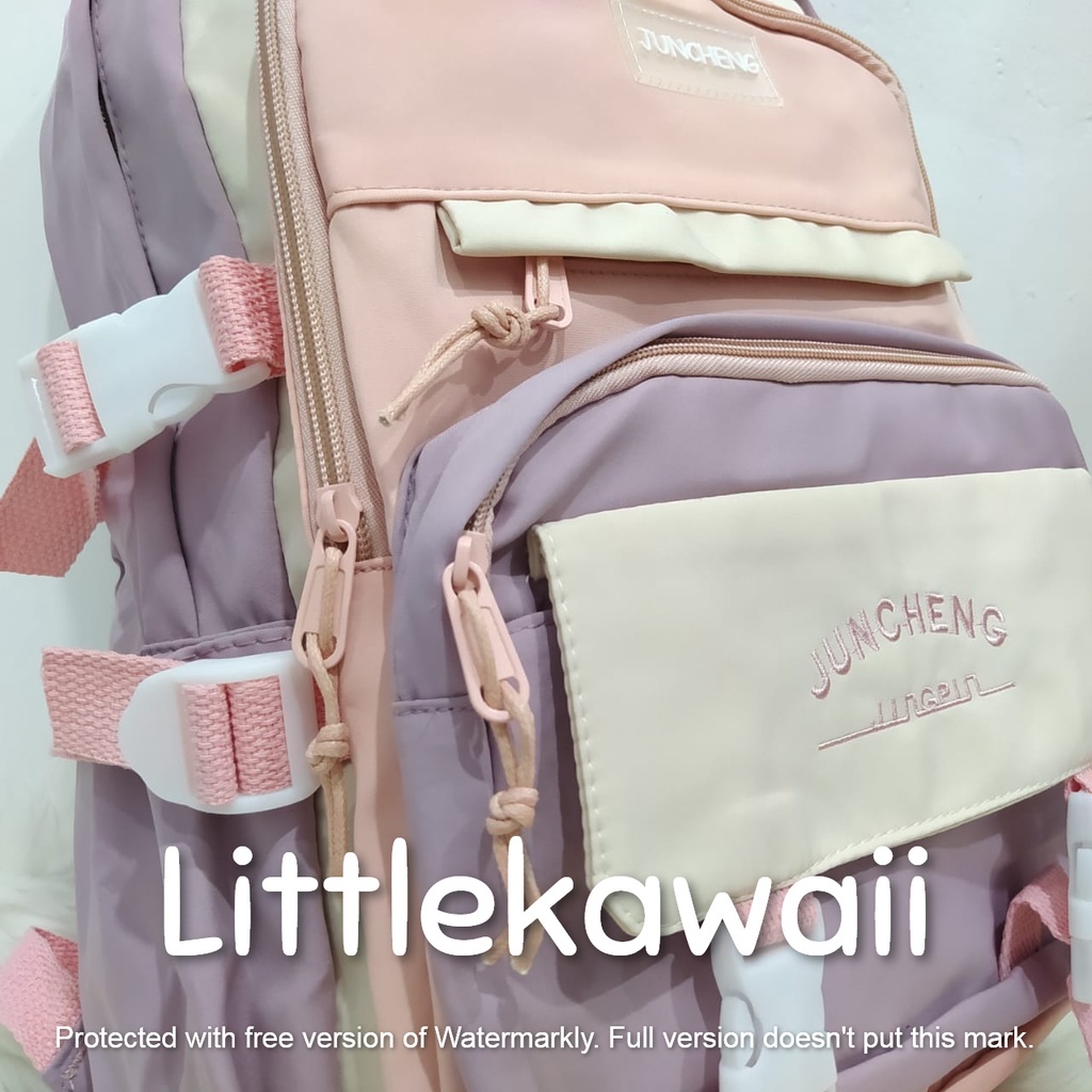 LK/Tas Ransel Laptop Backpack Sekolah Fashion Korean Style Anak Remaja Warna Warni Gesper Juncheng Import