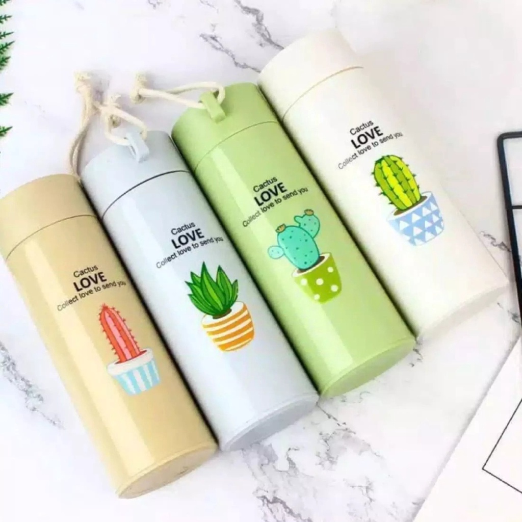 Botol Minum Kaca Motif Kaktus Tumbler Unik Kemasan Dus