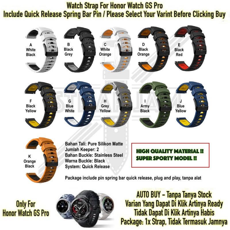 GTO Tali Jam Honor Watch GS Pro - Strap 22mm Rubber Silikon Sporty Olahraga