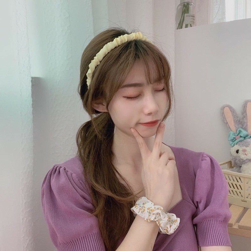 BANDO Scrunchie Artis Korea Kerut Bandana Headband warna pastel