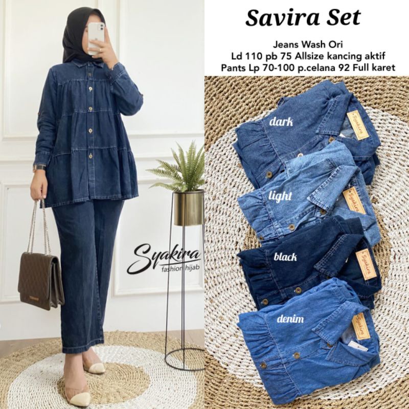 SETELAN JEANS WASH SAVIRA SET WANITA