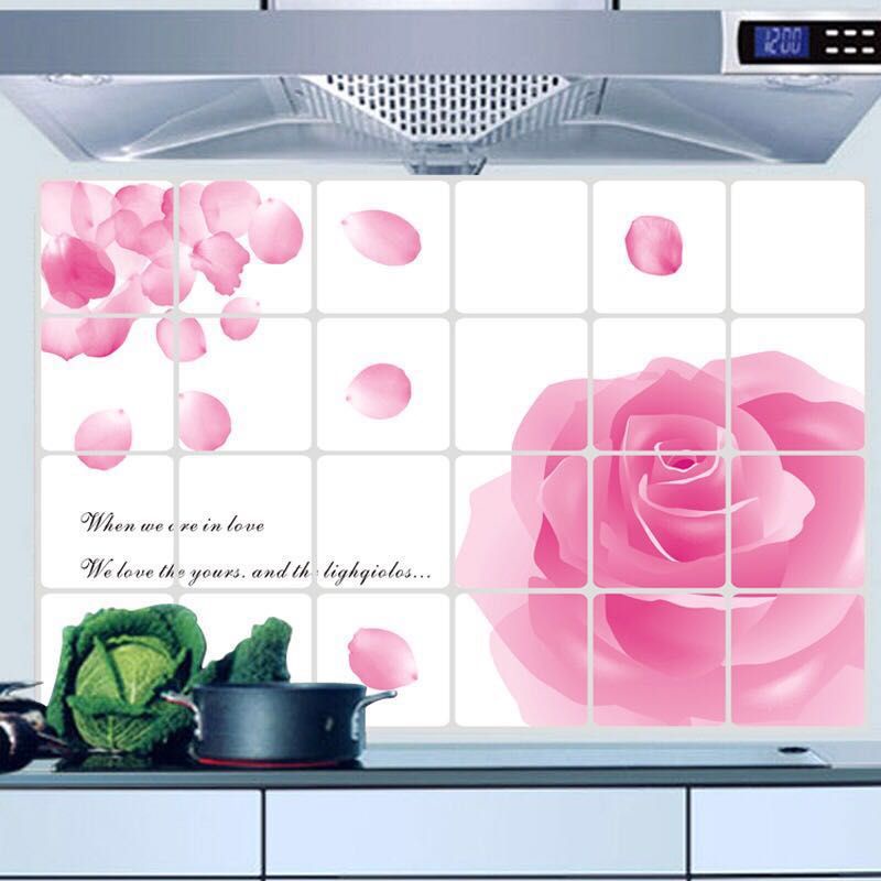 RELIZA Stiker Dapur Mawar Merah Muda Pink (75x45) Kitchen Waterproof Oilproof Tahan Air Minyak 3002