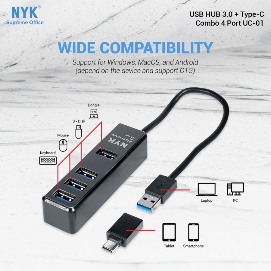 NYK USB HUB 3.0 + Type-C Combo 4 Port UC-01