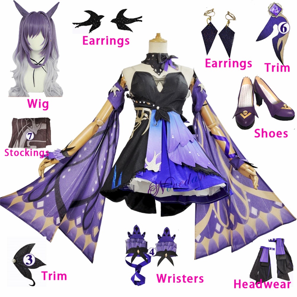PreOrder Game Genshin Impact Keqing Cosplay Costume Opulent Splendor KeQing New Skin Outfit Hallowee