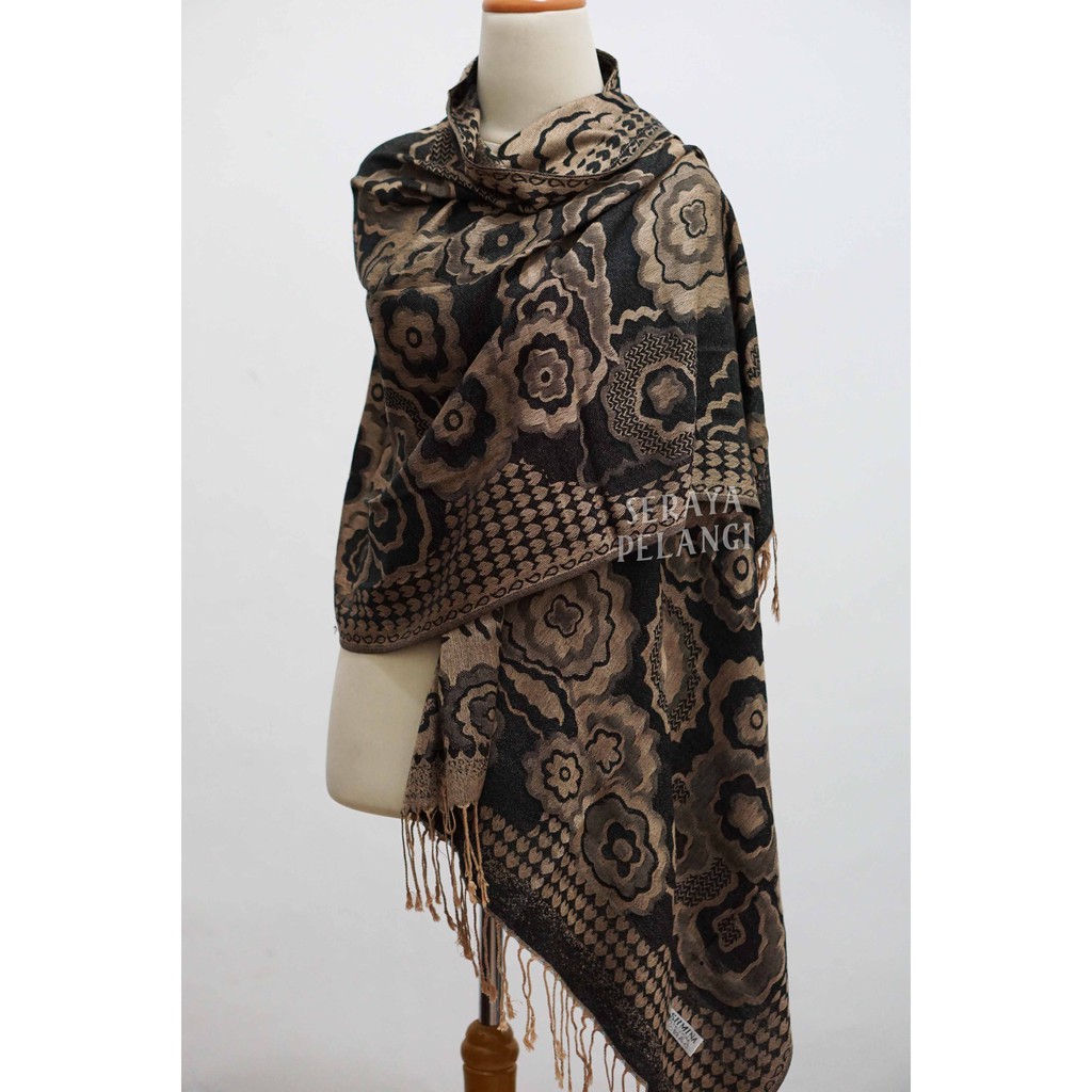 Pashmina Cashmere Motif Bunga 02 | Selendang | Scarf | Syal | Shawl | Pasmina Kashmir | Souvenir | Hadiah Ulang Tahun | Birthday Gift | Aksesoris Fashion | Import Quality | Grosir Murah