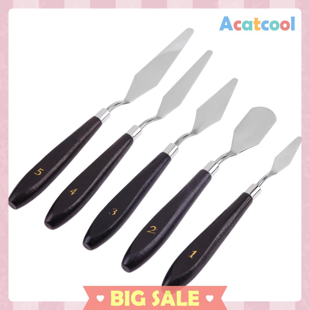 5pcs / Set Spatula + Pisau Palet Stainless Steel Untuk Mencampur Cat