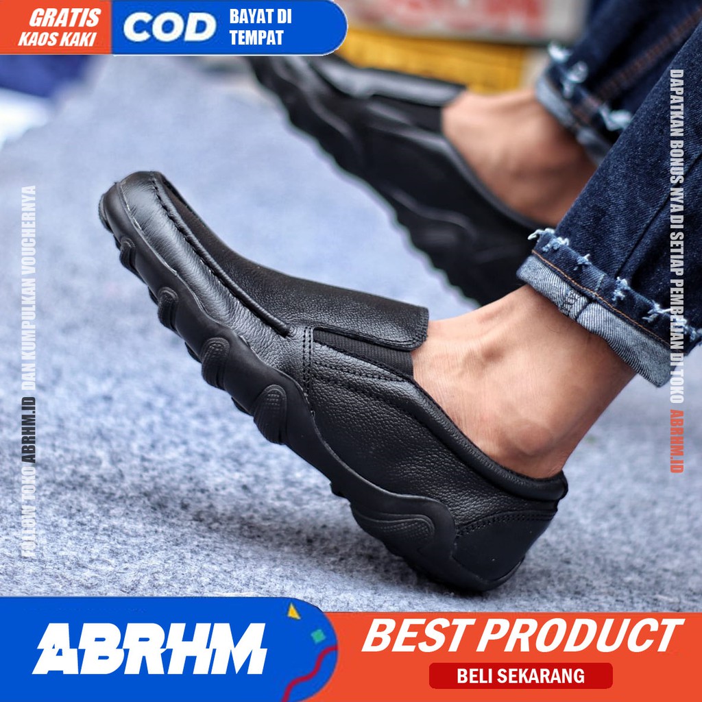 ABRHM x BARAN Sepatu Slip On Pria Sepatu Casual Pria Kulit Asli Ori Cowok/Cowo Sepatu Kerja Sepatu Kasual Semi Formal Gaya Santai Keren Kekinian Murah Original Terlaris