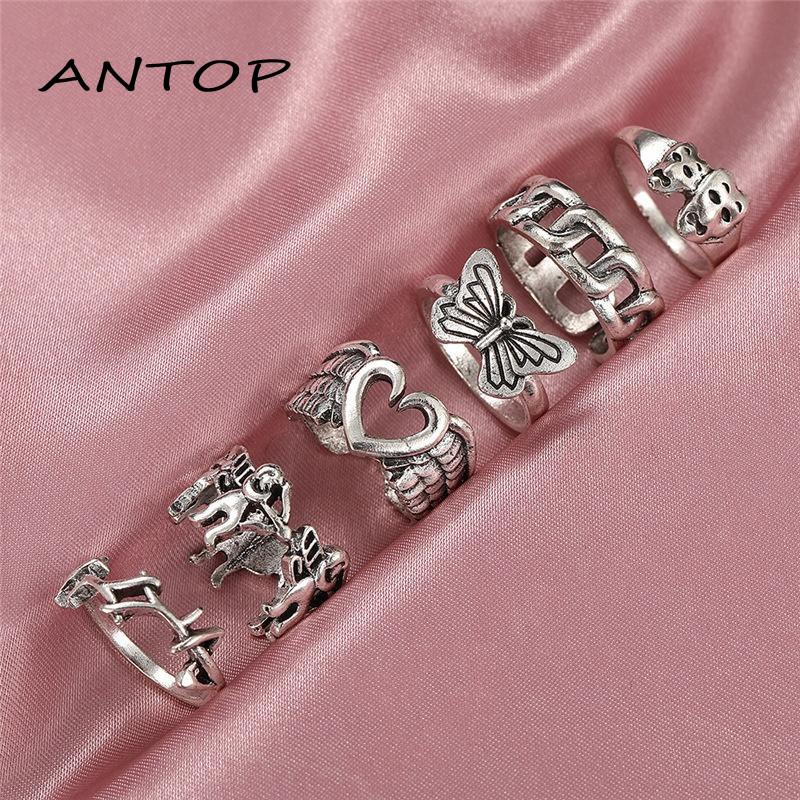 Cincin Cinta Tali Perak Titanium Tahan Karat Korea Setel Retro Hip Hop Ring ANTOP