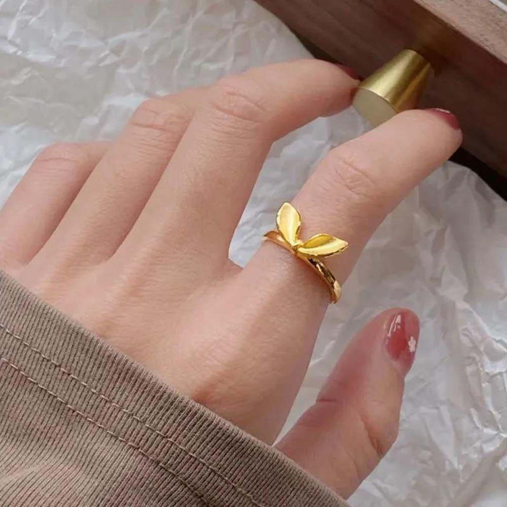 Mxbeauty Warna Emas Terbuka Cincin Mewah Retro Telinga Kelinci Busur Tembaga Vintage Knuckle Ring