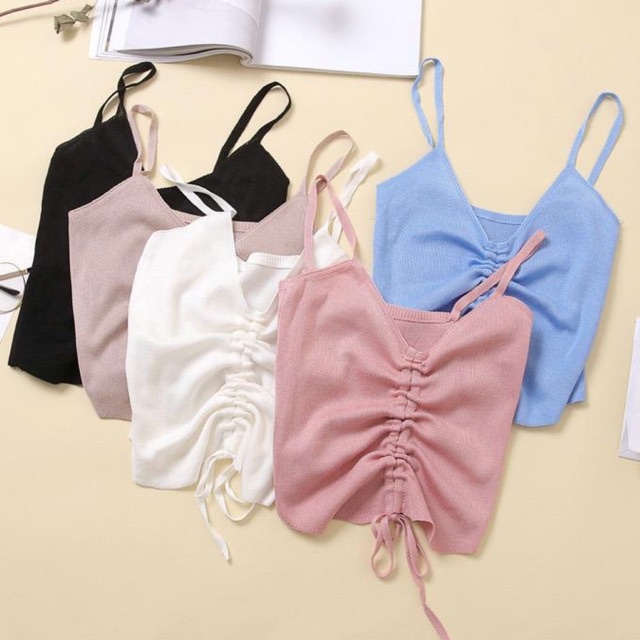 C369 • Crop Top Import Tali Serut Korean Style Fashion Wanita