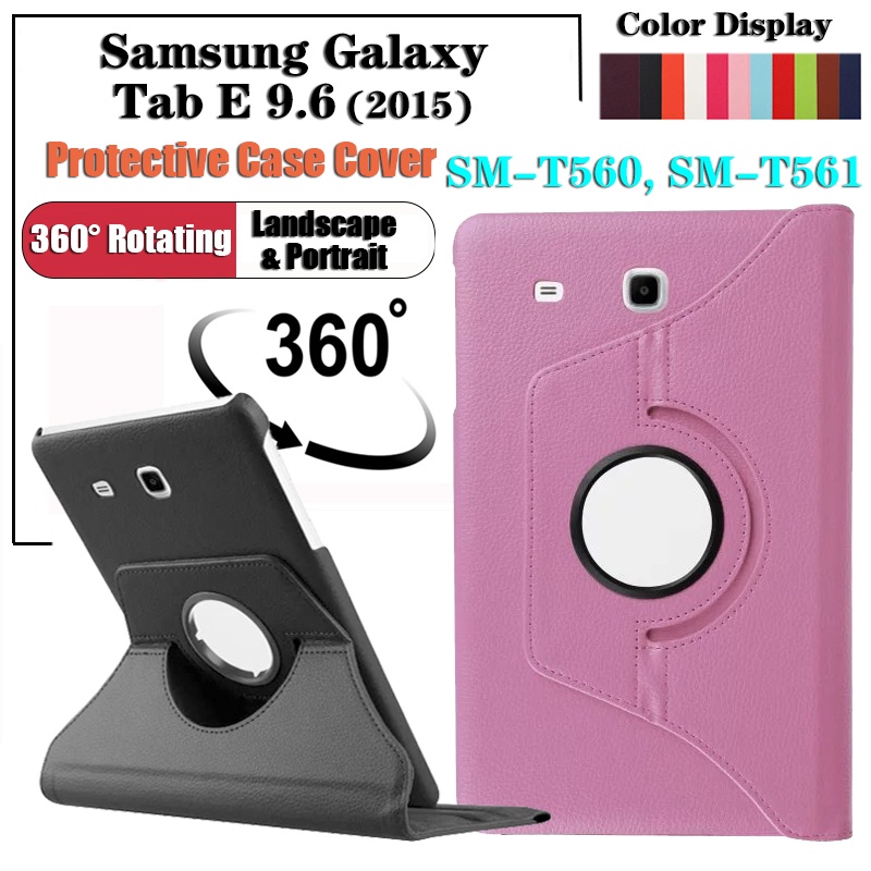 Casing Untuk Samsung Galaxy Tab E 9.6 (2015) SM-T560 SM-T561 SM-T560NU Fashion Skins Tablet Protection Cover360° Rotating Stand Flip Lipat Folio Leather Case