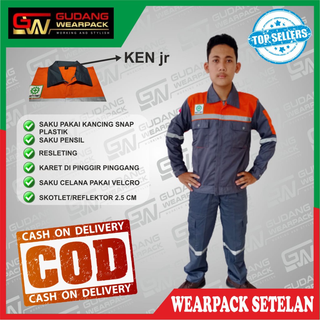 Star Wearpack - Baju Kerja Proyek Baju &amp; Celana Warna Abu Kombinasi Oren