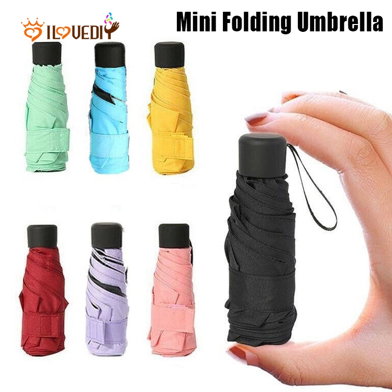 Payung Lipat Mini Portabel Dengan Model 6-lapis Dan Bahan Ringan Tahan Air / UV Untuk Hujan / Matahari