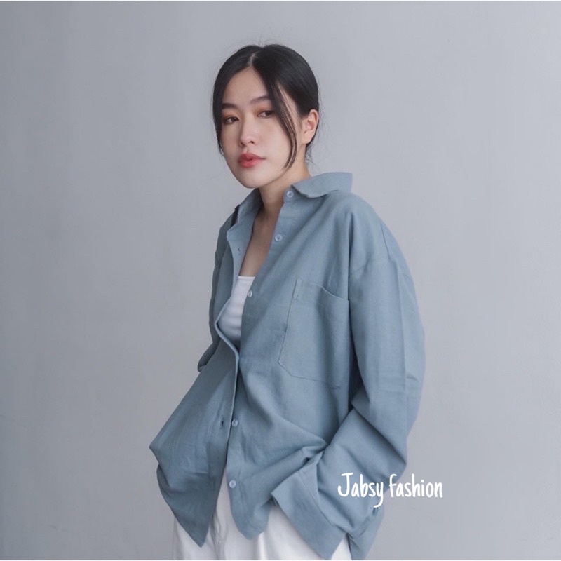 Kemeja Oversize Linen Wanita - Alea Shirt-Alea blue denim