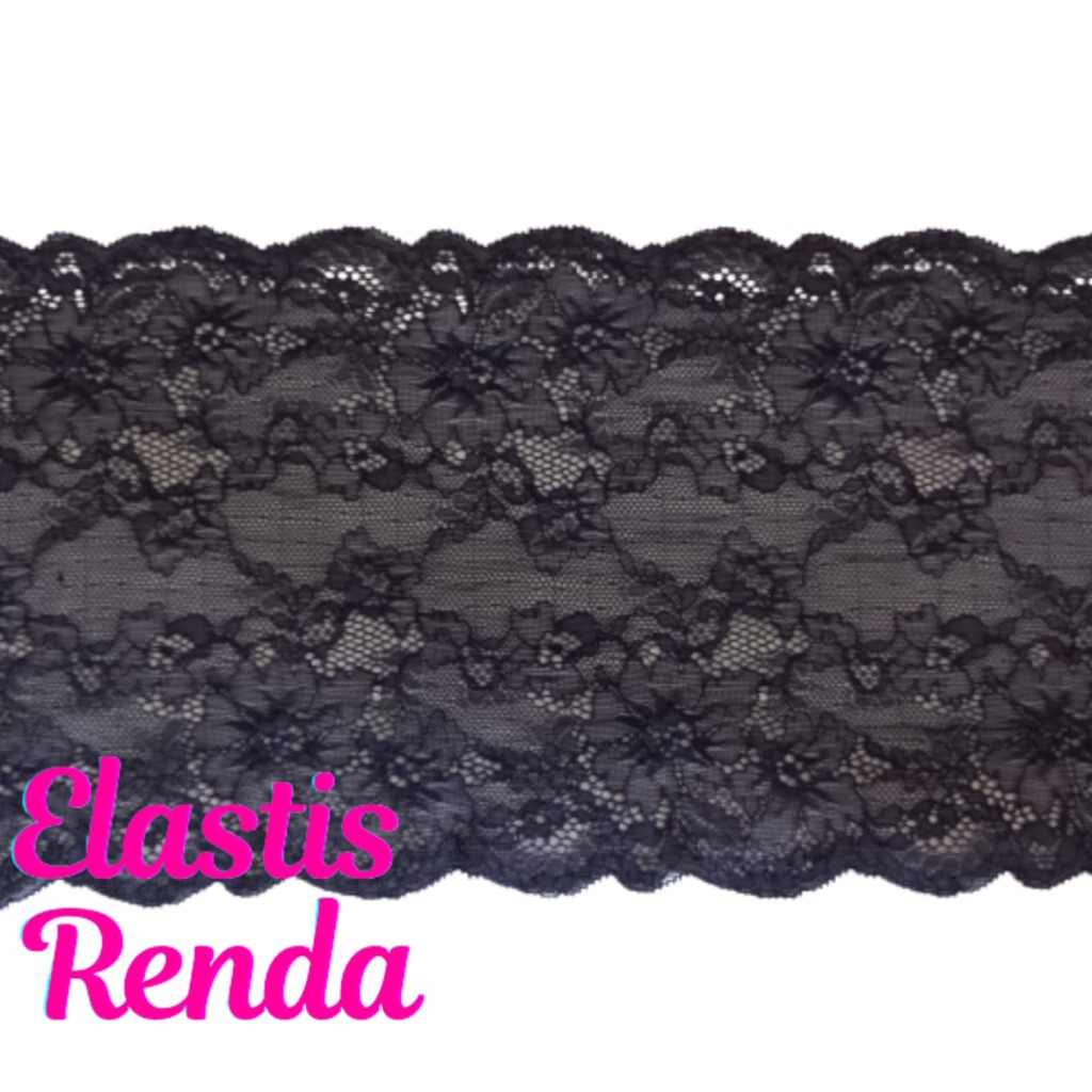 (Per Meter) Renda Strech Elastis Biru Navy Lebar 20 Cm
