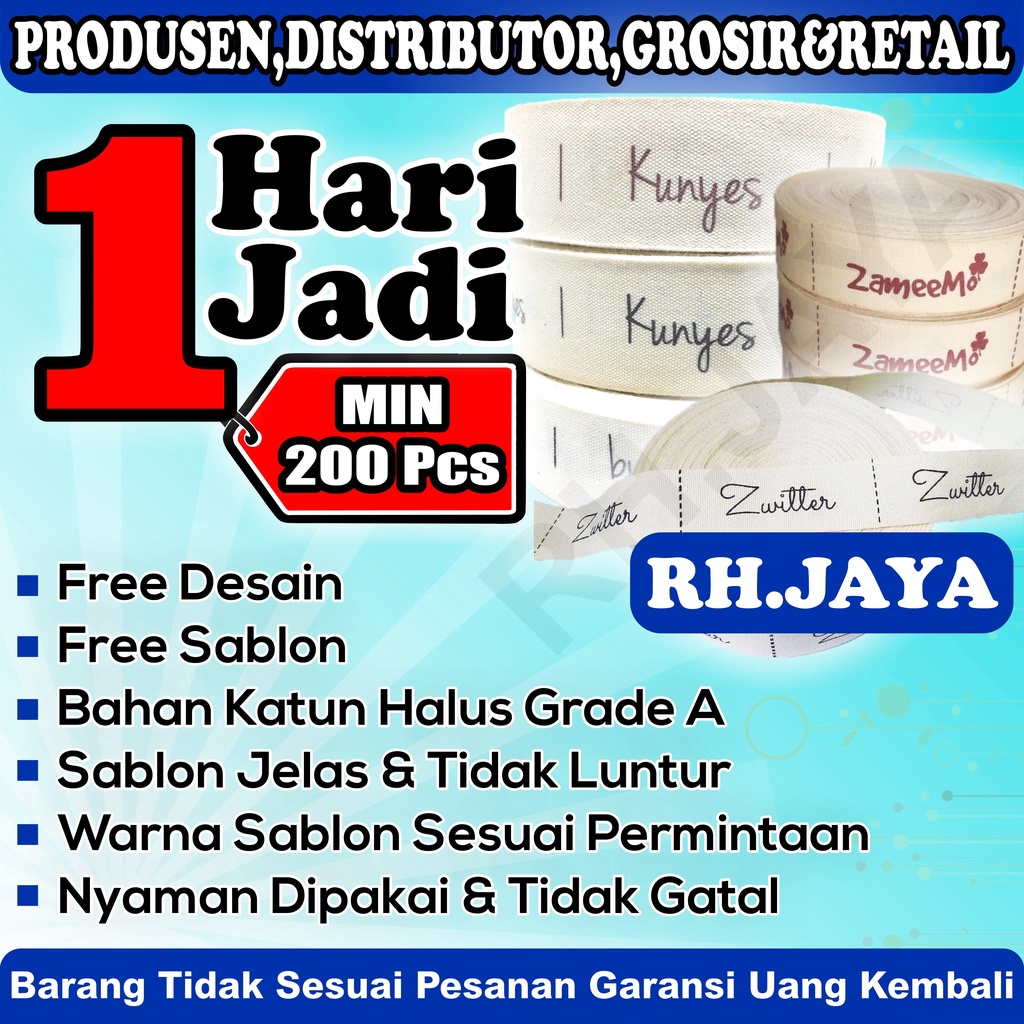 

Label hijab | label baju | label masker bahan Katun Warna cream Ukuran 1,3cm - 3cm