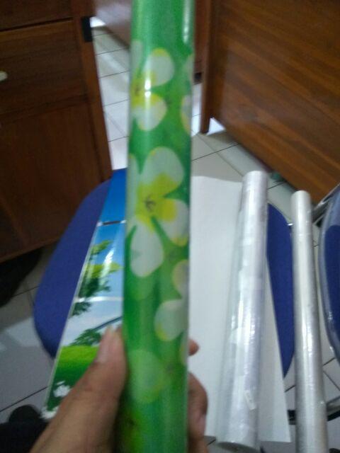 Kc014 Green N White Flower Sandblast Sticker Kaca  45cm X 5m