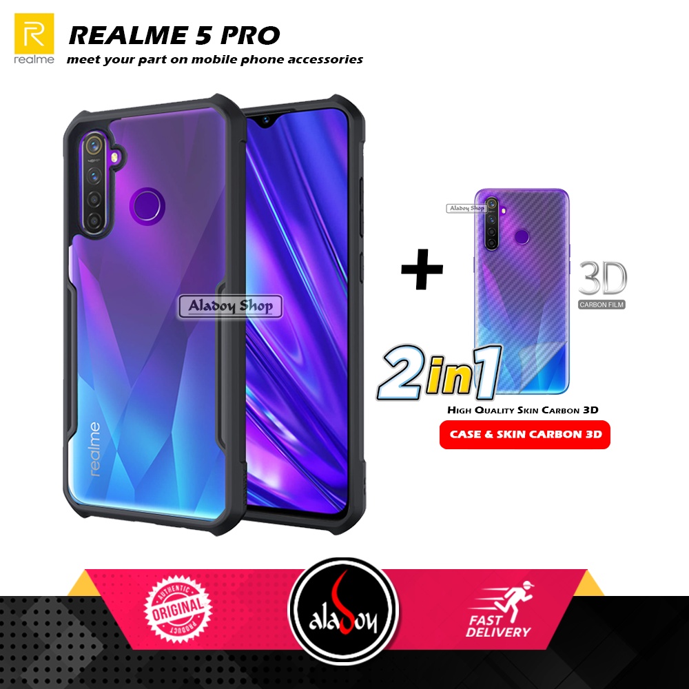 Case REALME 5 PRO Armor Fusion Transparent Casing Free Skin Carbon 3D