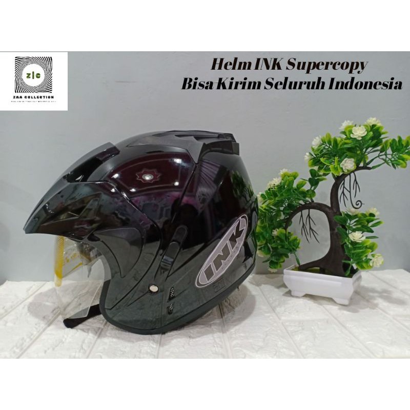 Helm INK SUPERCOPY Centro dan Double Visor Kaca Hitam Busa Tebal-Jp8 Hitam Metallic