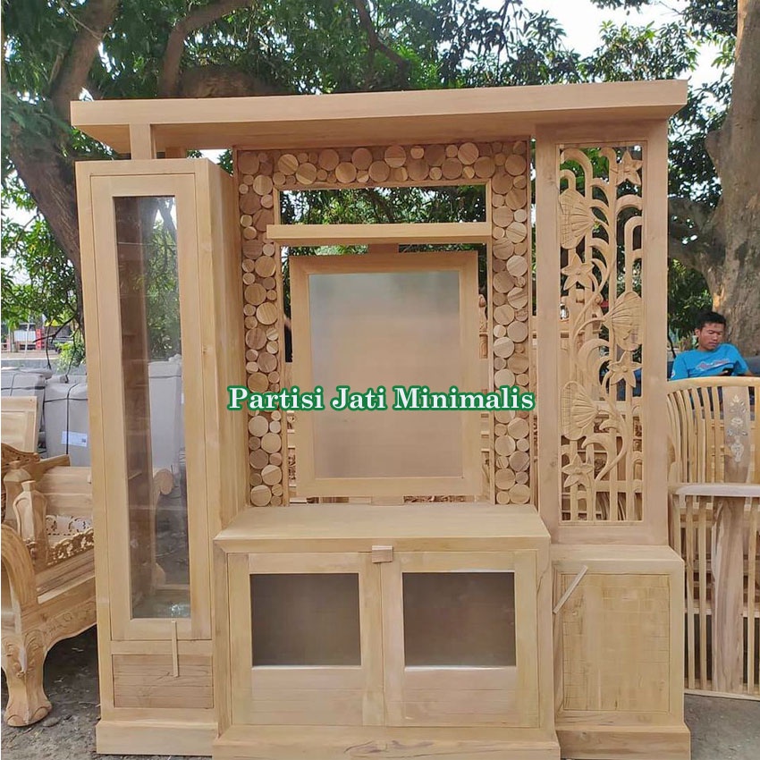 Partisi Ruangan Minimalis Kayu Jati Ukiran Coin