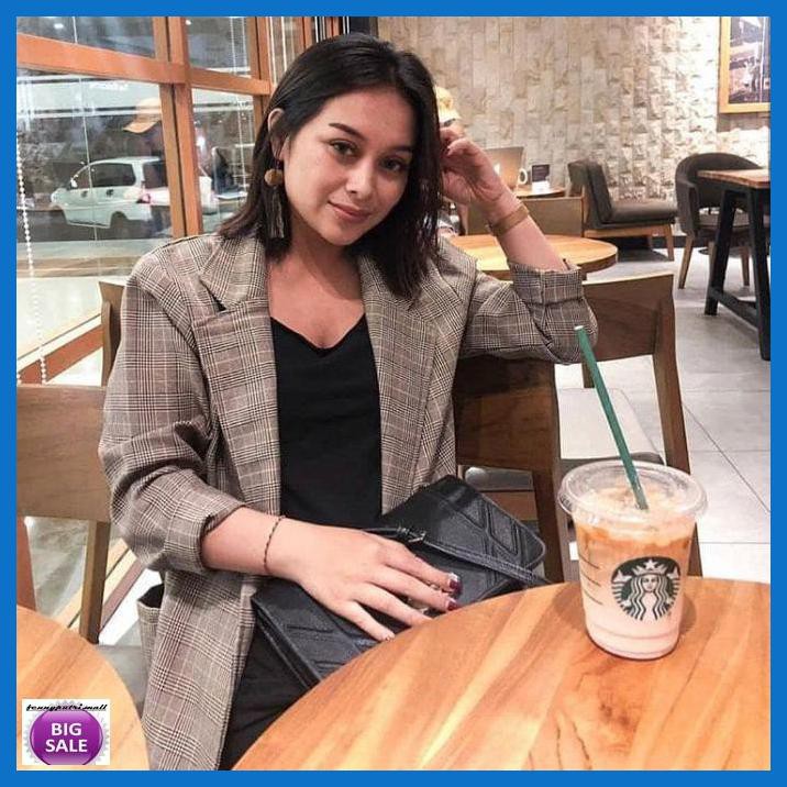 Setrok- Terbaru Blazer Set Zara Blazer Import Wanita Tartan Brown -Fashion-Wanita.