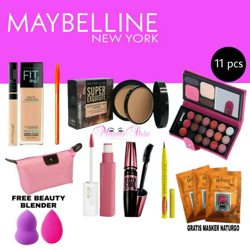 Paket kosmetik Maybelline lengkap / make up set maybelline fondation concealer fit me 11 pcs#